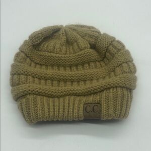 C.C Cuffless Cable Knit Women's Beanie Sock Hat Beige Winter Warm